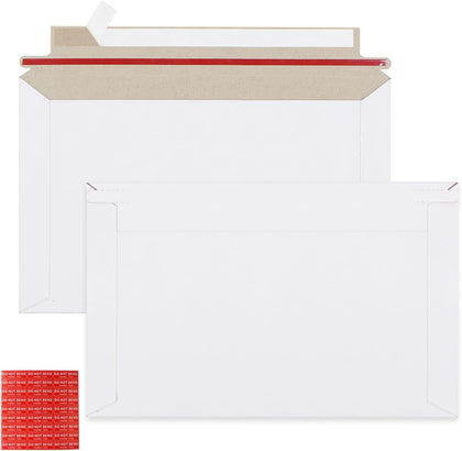 100 Pack 6.3"x9.8" Rigid Mailer Self Seal Photo Document Mailer | White Stay Flat Cardboard Envelopes