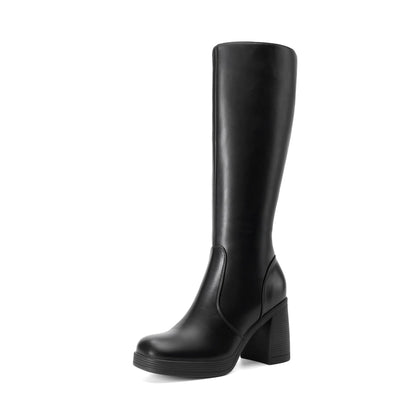 Women's Knee High Platform Heel Boots,Size 8,Black