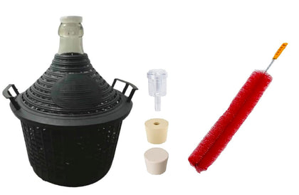 Narrow Mouth Glass Demijohn/Carboy with Plastic Basket - 5 Liter (Approx. 1 Gallon) - Includes 2-Piece Airlock