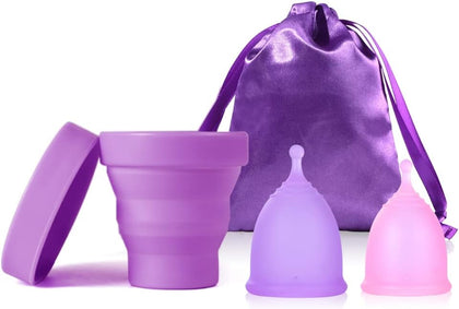 Menstrual Cups with Collapsible Storage Cup, Leak-Proof Design with Medical Grade Silicone Period Cups Reusable
