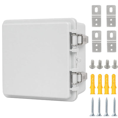 Junction Box,IP67 Waterproof Electrical Box Hinged Clear Cover Stainless Steel Latch Project Box Enclosure with Mounting Plate & Wall Bracket, Grey 5.9 x 5.9 x 3.5inch(150x150x90mm)