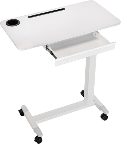 Adjustable Hospital Overbed Table with Drawer, Wheels, Cup Holder