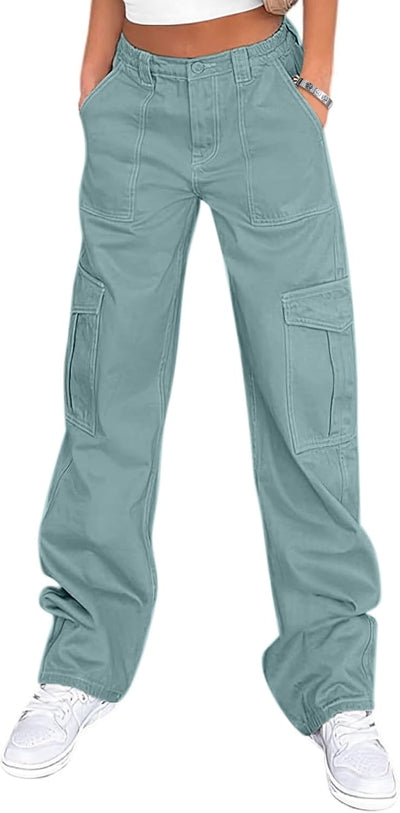 Cargo Pants for Women High Waisted Casual Pants Baggy Stretchy Wide Leg Y2K Streetwear with 6 Pockets