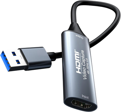 4K 30FPS HDMI Video Capture Card, HDMI to USB 3.0 Cam Link Game Audio Adapter, Low‑Latency Driver‑Free 1080P@60Hz