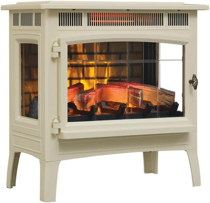 Freestanding Electric Fireplace Stove Heater with 3D Flame Effect for 1,000 Sq. Ft. Room, Cream