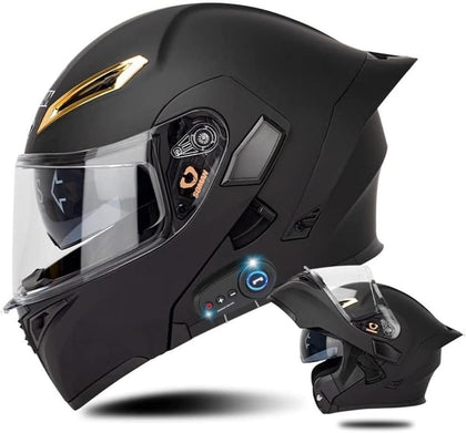 Bluetooth Modular Motorcycle Helmet with Tail DOT/ECE Approved Flip Up Front Helmets Dual Anti-Fog Visors Full Face