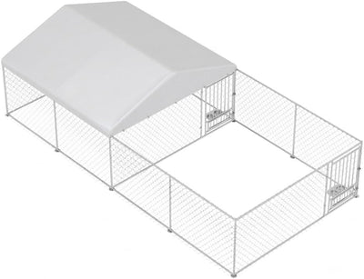 10'x20' Heavy-Duty Outdoor Dog Kennel with Roof - Large Metal Dog Run Enclosure with Modular Partition Divider