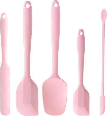 5 Piece Pink Silicone Spatula Set, Heat Resistant Rubber Spatulas Set, Silicone Kitchen Utensils Set Dishwasher Safe