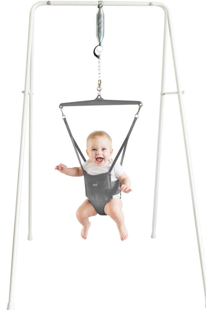 Classic (Grey) with Stand - Original Baby Jumper, Indoor and Outdoor Exercise Saddle Seat, Adjustable Height