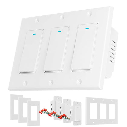 Smart Switch for Light 3 Gang, Neutral Wire Required, 2.4GHz Wi-Fi Switch Compatible with Alexa and Google Home, UL