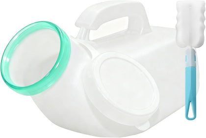 Urinals for Men - 1200 mL / 40 oz Thick Plastic Portable Urinals with Cleaning Brush, Anti-Tip Base & Secure Snap-On