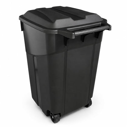 32 Gallon Outdoor Trash Can with Attached Lid Wheeled Heavy-Duty | Garbage Bin, Impact-Resistant Polypropylene