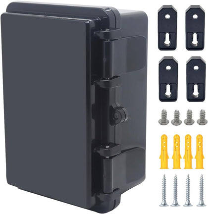 Junction Box, Hinged Black Cover IP67 Waterproof ABS Project Box with Mounting Plate Electrical Box Enclosure with