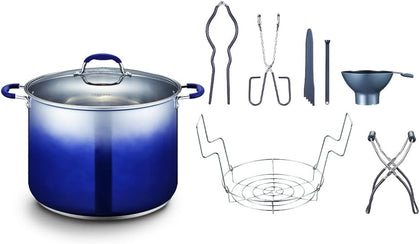 20 Quart Stainless Steel Canning Pot Set. Includes Canning Rack, Tongs, Jar Lifter, Funnel, Wrench, Lid Lifter