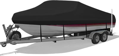 Boat Cover 800D 16-18.5 ft, Heavy Duty Waterproof Tarp Covers with Storage Bag, Fits V-Hull, Fish&Ski, Pro-Style