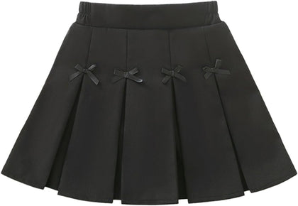 Uniform Skirts for Girls Cute Kids Bow Pleated Skirt Elastic High Waist A-Line Tennis Goft Skort Tween Clothes 3-14Y