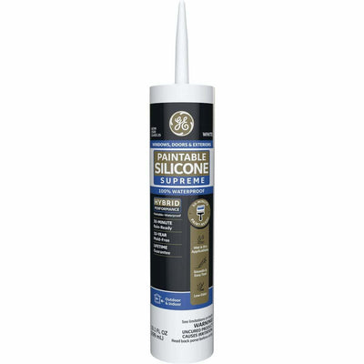 Supreme Paintable Silicone Caulk for Window & Door, White, 9.5 fl oz Cartridge, 1 Pack - 100% Waterproof Silicone
