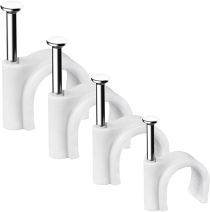 Cable Clips, 400 Pcs, 4mm 6mm 8mm 10mm, Wire Wall Clips with Steel Nails, Ethernet Cable Clips, Cable Tacks Coax