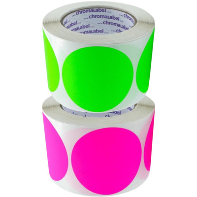 3" Fluorescent Green & Fluorescent Pink Dot Stickers, 500/Roll