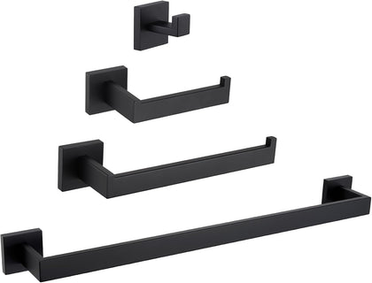 Bathroom Hardware Set Matte Black, Bath Accessory Kit 4-Piece | Stainless Steel Bathroom Fixture Set, Includes Robe