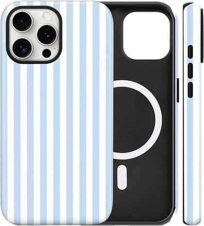 Magnetic for iPhone 11 Case Cute Stripes Phone Case, Blue&White | Aesthetic Striped Shockproof Slim TPU and Hard PC