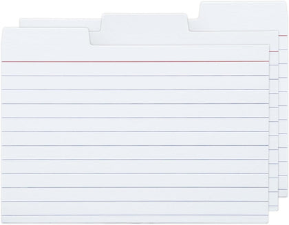 4x6 Tabbed Index Card Dividers with Tabs Blank, White, 100 Pack | 4 x 6 Inch, Lined, 220 GSM Thick Paper, Alphabet or