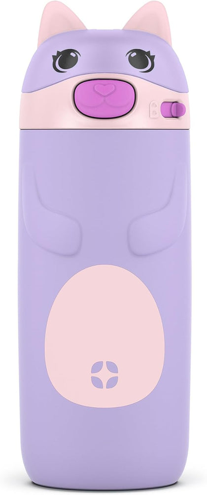 Ellies 12oz Stainless Steel Leakproof Kids Water Bottle, Cat | Insulated kids water bottle with straw, leakproof