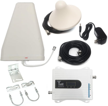Cell Phone Signal Booster, GSM DCS WCDMA 900/1800/2100MHz Band Signal Amplifier Kit with Indoor Outdoor Antenna