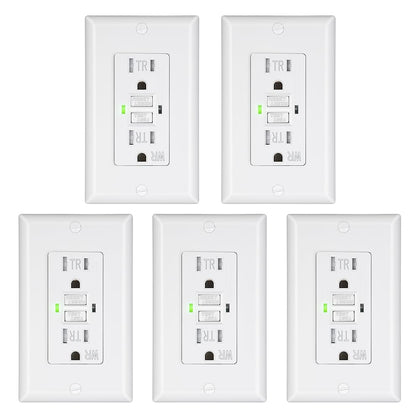 5-Pack GFCI Outlet 15Amp, Outdoor Weather-Resistant(WR), Tamper-Resistant(TR), UL Listed, Gfi Self-Test, LED