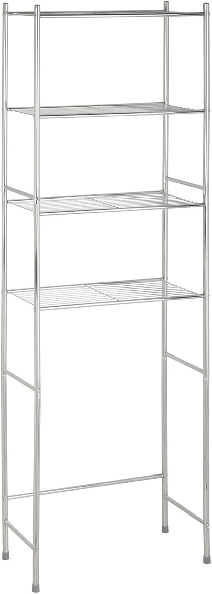4-Tier Over-The-Toilet Storage Shelf - Space-Saving Steel Bathroom Restroom Organizer with Neutral Chrome Finish