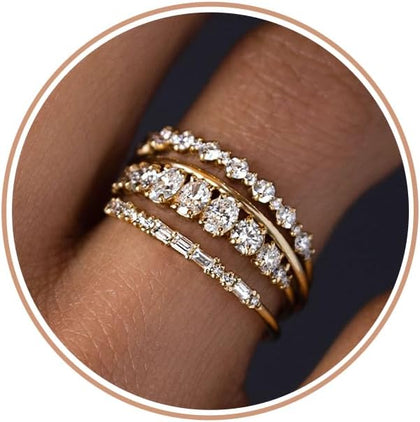 Stackable Gold Rings for Women Non Tarnish Dainty 14K Gold Plated Stacking Cubic Zirconia Thumb Ring Set Trendy