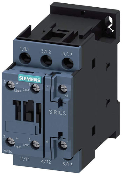 SIEMENS 3RT20271AK60 IEC Magnetic Contactor, 120VAC, 3 Pole, 32 Amp, 1NO+1NC, Size S0, Screw Terminal