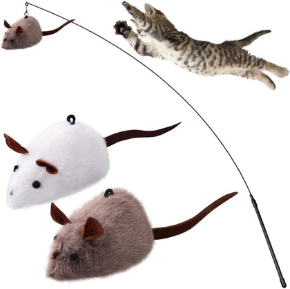 Cat Wand Toy, Mouse 2-piece Catnip wzggle Sound Toy, Soft and Durable, Interactive cat kick for Indoor Games