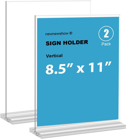 8.5x11 Clear Acrylic Sign Holder, Display Stand, Plastic Card Holder for Business, Office, Retail (2 Pack 8.5x11)