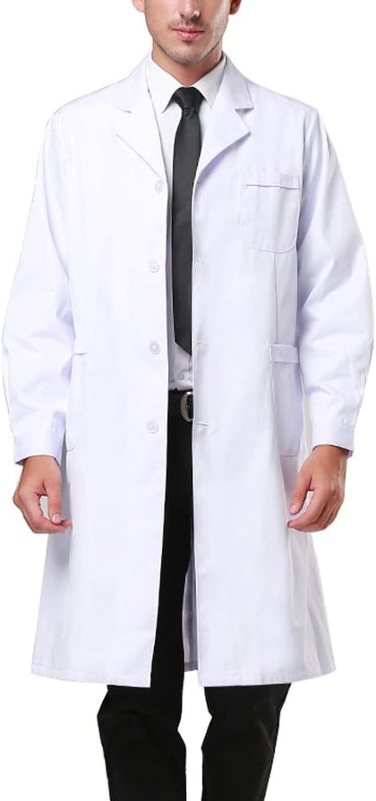Professional White Long Sleeve Lab Coat Workwear Uniform for Women and Men