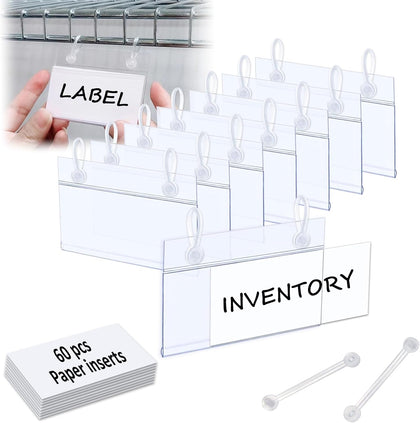 Plastic Shelf Labels, 60pcs Label Holders with 120pcs Snap Lock Hanging Loops and 60pcs Matched Paper Inserts for
