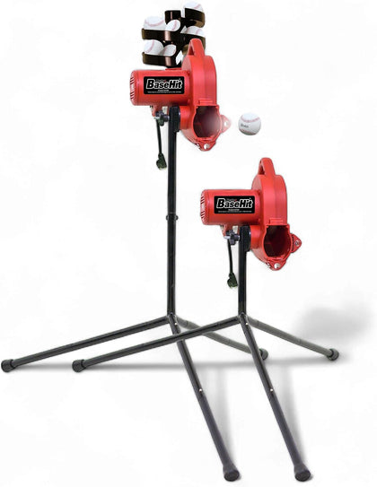 Sports Base Hit Adjustable Real Baseball Pitching Machine – 45 MPH Pitching Speed, Includes Automatic Ball Feeder |