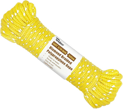 NEWSEED Diamond Braided Polypropylene Rope 3/16 Inch 50ft Yellow