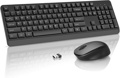 BKA BYA Wireless Keyboard and Mouse Combo,Full Size Quiet Keyboard and Mouse, 2.4GHz USB Receiver, Cordless Silent