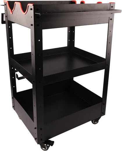 Premium Rolling Detailing Cart (22.05"D x 23.62"W x 31.5"H) - 3 Tier Rolling Utility Tool Cart (Black) -Easy Assembly