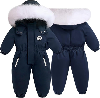 Toddler Snowsuit Baby Boys Girls One Piece Winter Outfit Infant Ski Suit Thick Fleece Coat Hoodies 2T-5T Warm Jumpsuit