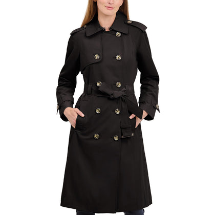Women's 3/4 Length Double-Breasted Trench Coat with Belt, Black, XL