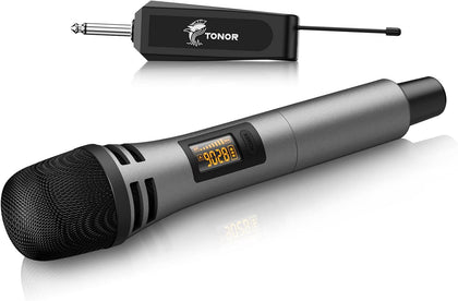 Wireless Microphone, UHF Karaoke Microphone System, Microfonos Inalambricos with Rechargeable Receiver, Cordless