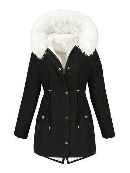 Women Winter Coats Fleece Lined Parka Jackets Hooded Warm Thicken Coat With Pockets Faux Fur Hood Trendy