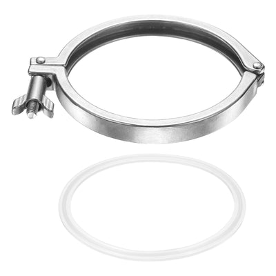 PATIKIL Tri Sanitary Clamp Single Pin, Heavy Duty 304 Stainless Steel Clamp Sanitary Fittings with Wing Nut Silicone Gasket for Ferrule TC Tube OD 4.5" Flange Size 130mm, Silver