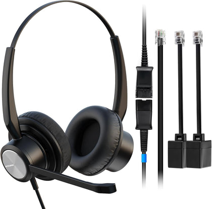 Office Phone Headset 2 Ears RJ9 RJ11 Call Center Telephone Headphone with Noise Cancelling Microphone for Grandstream