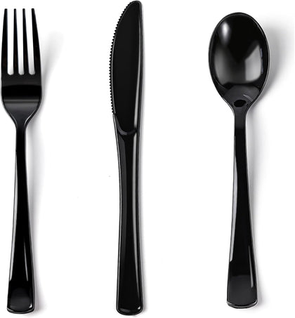 200PCS Black Plastic Silverware, Heavy Duty Disposable Utensils/Cutlery