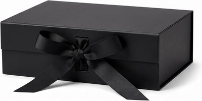 Black Gift Box for Presents with Magnetic Lid and Ribbon, 10.5"x7.5"x3.1"