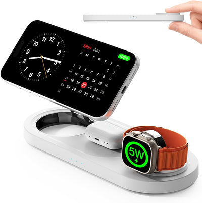 【Travel• Metal Bracket】 Magnetic 3 in 1 Wireless Charging Station,for iPhone17-12,Fast 5W Charger for Apple Watch