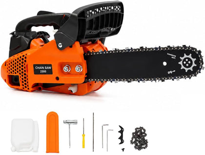 12 Inch Top Handle Chainsaw 25.4CC 2-Cycle Small Gas Chainsaw | Handheld Cordless Lightweight Petrol Chain Saw with